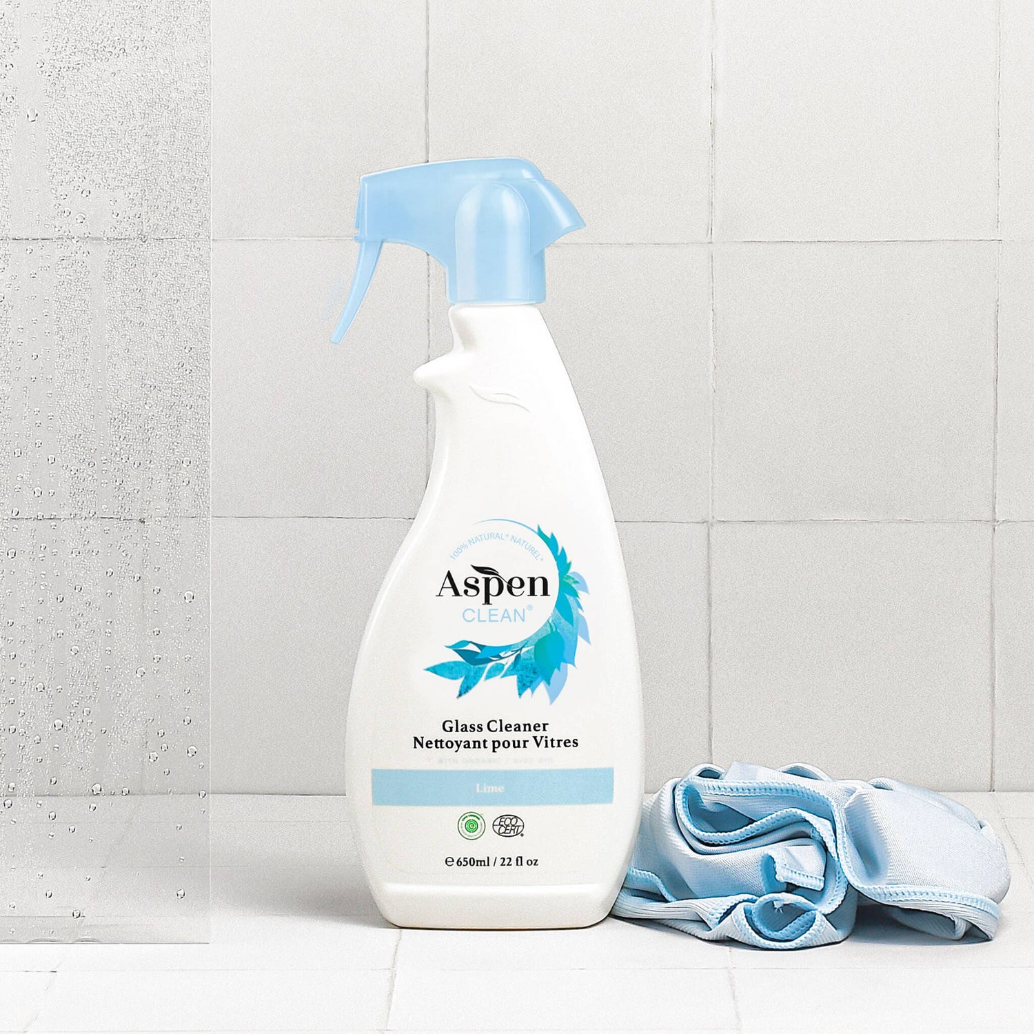 AspenClean Glass Cleaner and microfiber cloth