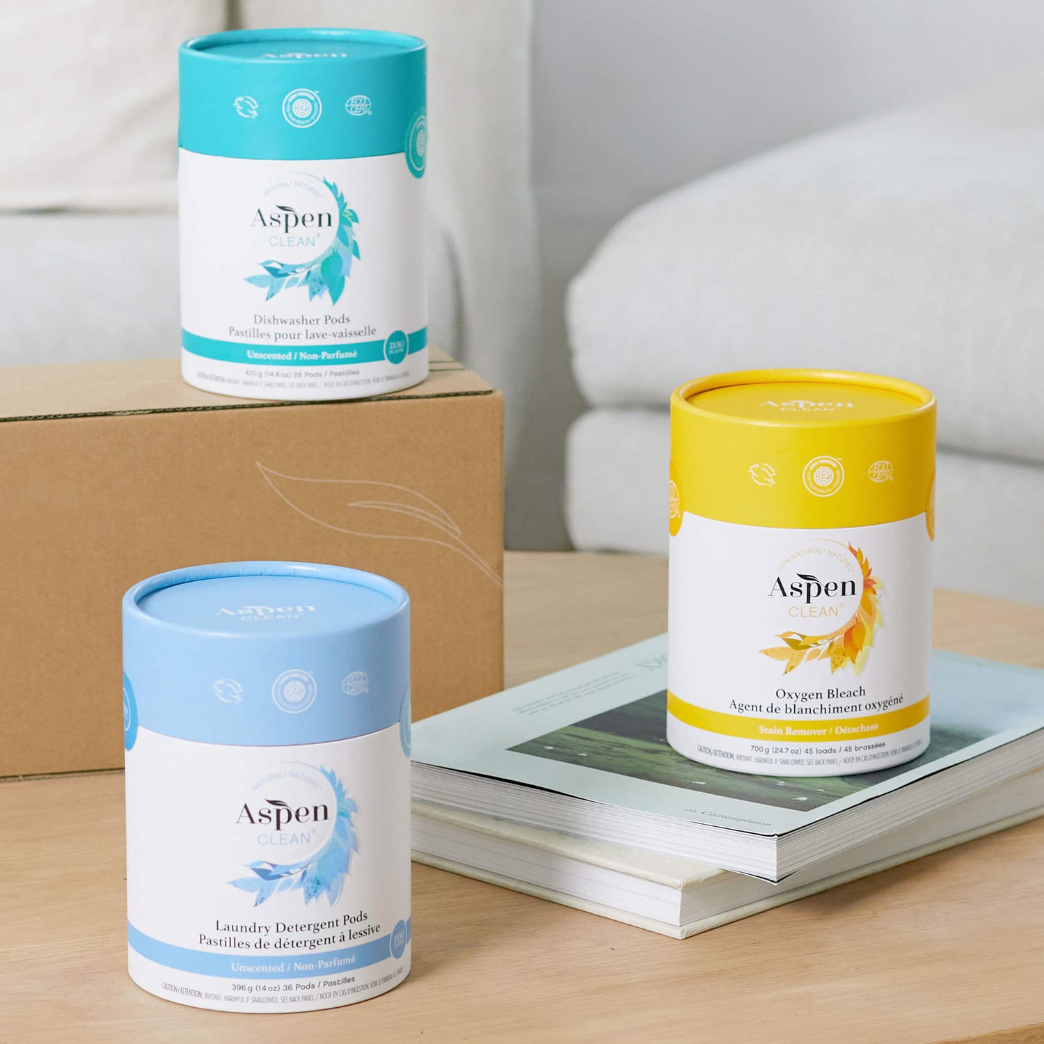 Plastic-free oxygen bleach, laundry detergents and dishwasher pods | AspenClean