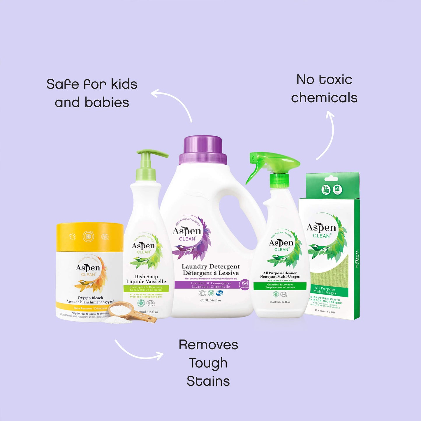 AspenClean Eco-Mom Cleaning Kit, safe for kids and babies, no toxic chemicals, removes tough stains