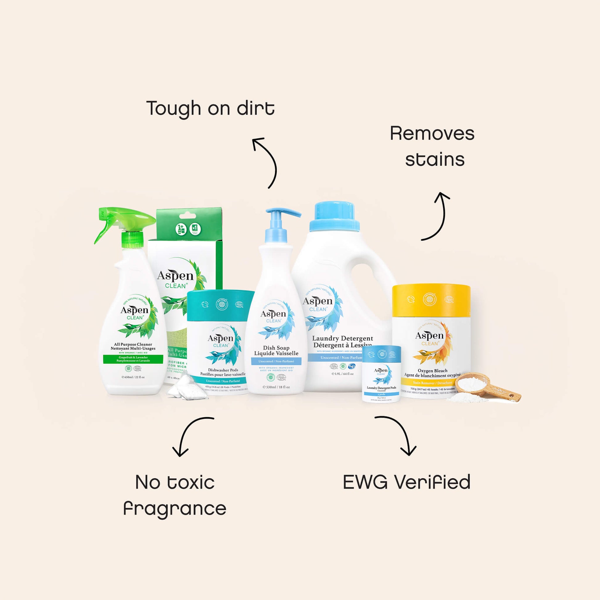 AspenClean Starter Cleaning Kit, EWG Verified, tough on dirt, removes stains, no toxic fragrance