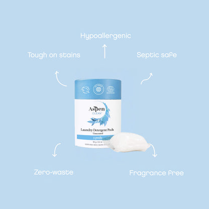 AspenClean laundry detergent pods travel size features
