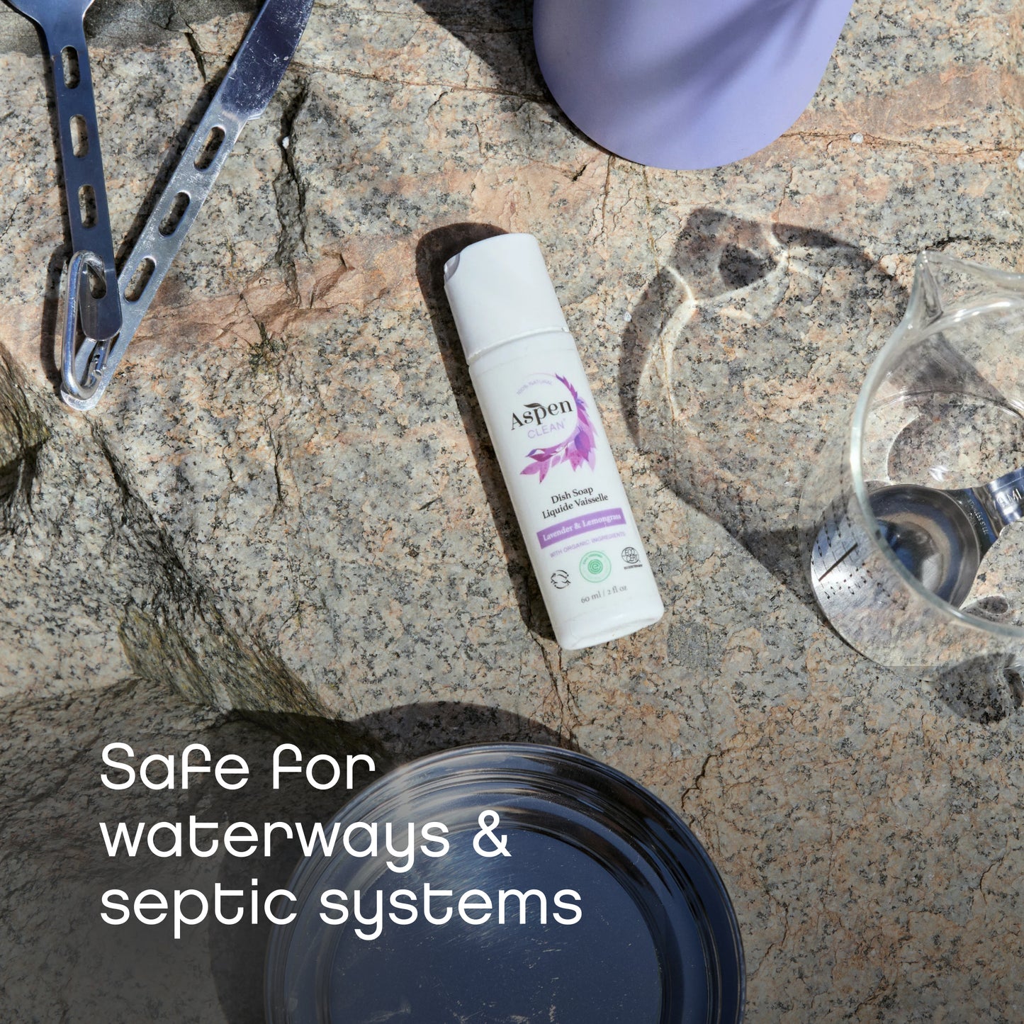 AspenClean Travel size dish soaps are safe for waterways & septic systems