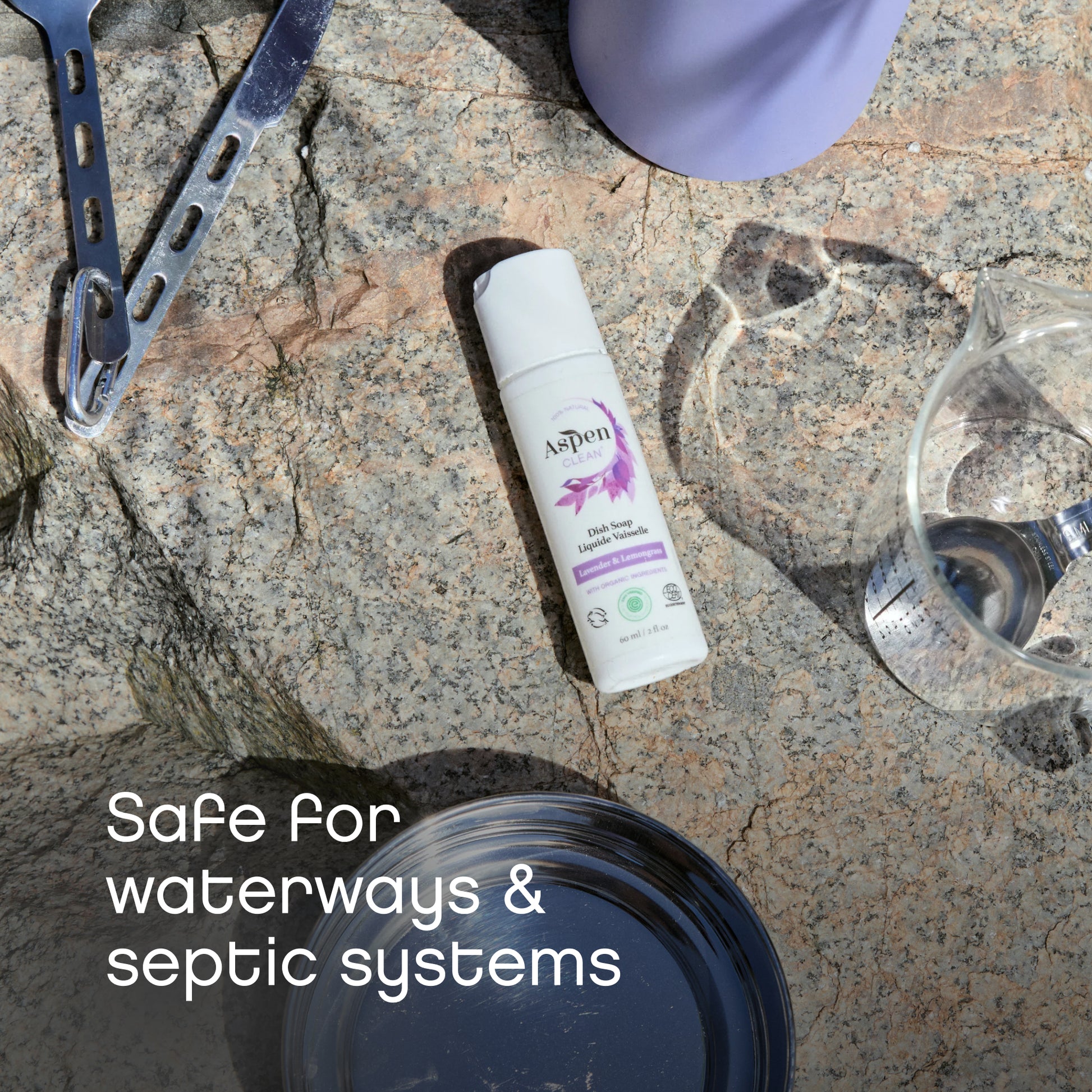 AspenClean Travel size dish soaps are safe for waterways & septic systems