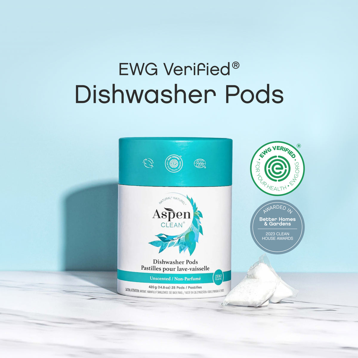 Eco- friendly Dishwasher Pods, septic safe, fragrance free, hypoallergenic - AspenClean