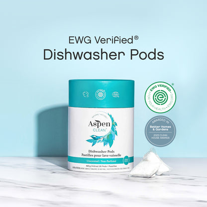 Eco- friendly Dishwasher Pods, septic safe, fragrance free, hypoallergenic - AspenClean