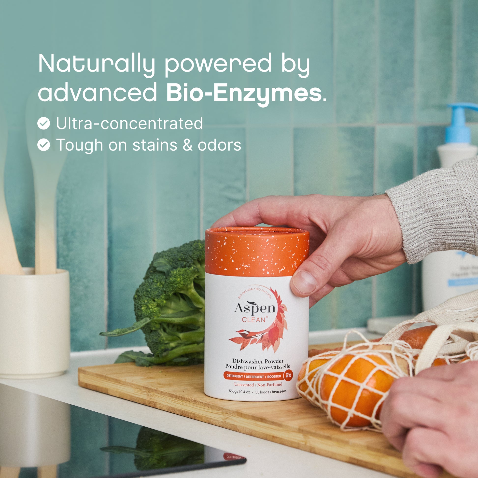 Natural Dishwasher Powder Naturally powered by advanced Bio-Enzymes