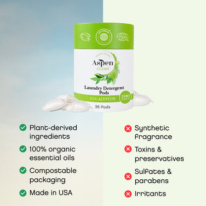 Aspen Clean Laundry Pods Eucalyptus & Rosemary features