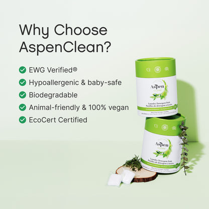 Aspen Clean Laundry Pods in Eucalyptus & Rosemary scent is Hypoallergenic & baby-safe, Biodegradable and Animal-friendly & 100% vegan