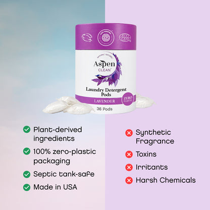 AspenClean Lavender Laundry Pods features