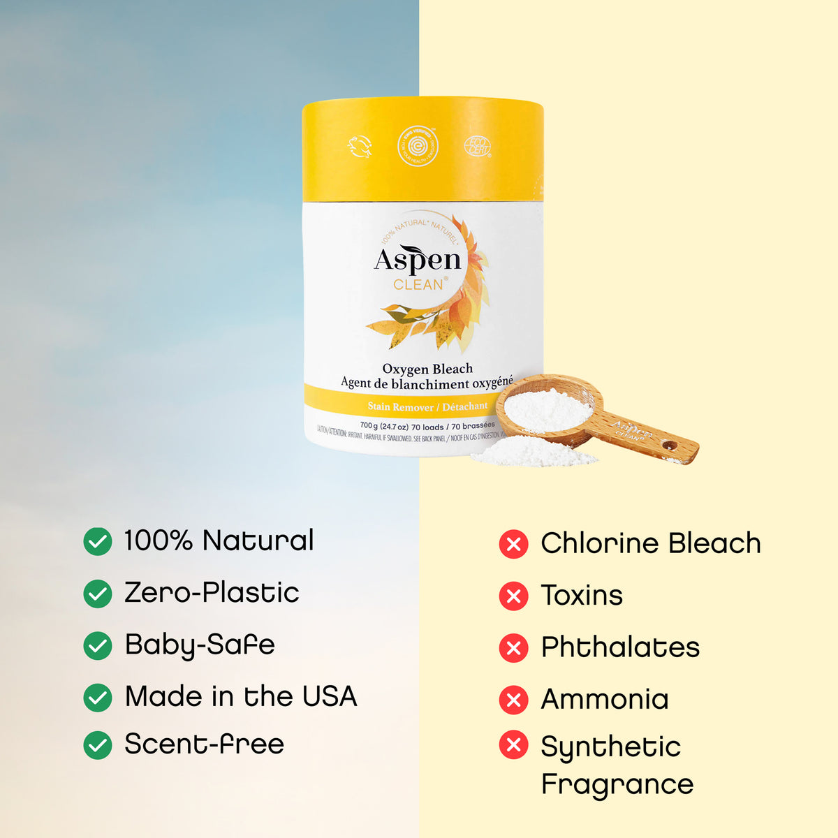 AspenClean Oxygen Bleach features