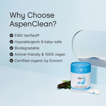 AspenClean Unscented Laundry Pods are Hypoallergenic & baby-safe, Biodegradable, Animal-friendly & 100% vegan