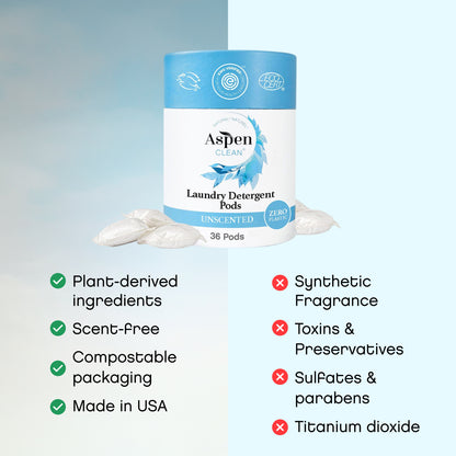 AspenClean Unscented Laundry Pods features