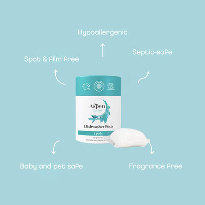 AspenClean Dishwasher pods in travel size features