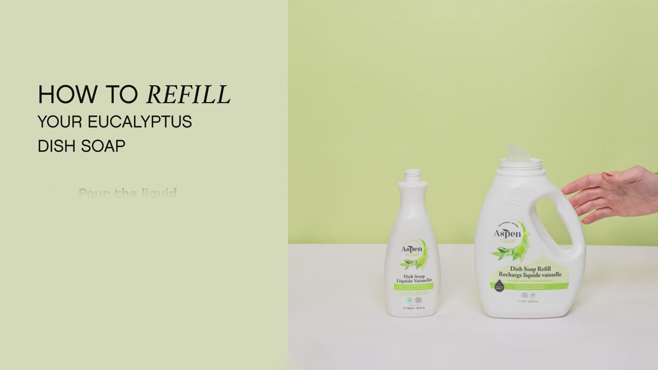 Learn to refill your AspenClean Eucalyptus Dish Soap effortlessly in only 2 steps! Watch how quickly and convenient it is to keep your kitchen eco-friendly and your dishes smelling fresh.